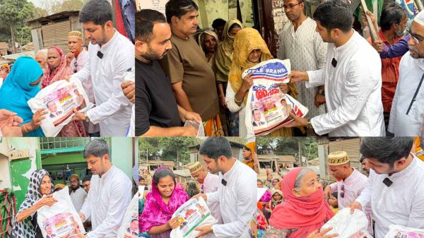 কাউন্সিলর পদপ্রার্থী মীর ইমরান হোসেন মিথুনের পক্ষ থেকে অসহায় মানুষের মাঝে ঈদ উপহার সামগ্রী বিতরণ।